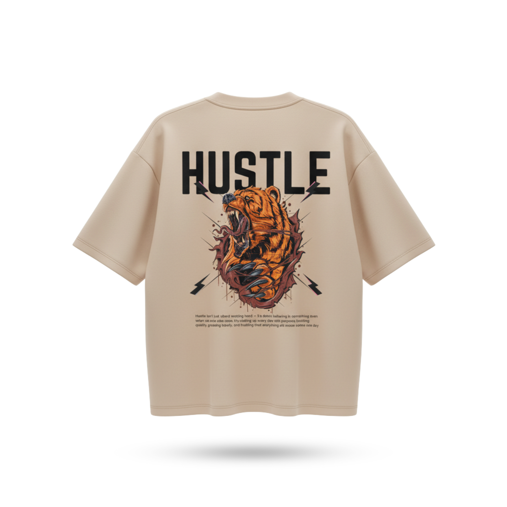 Roaring Bear – Hustle Premium Graphic Print Tee - Beige