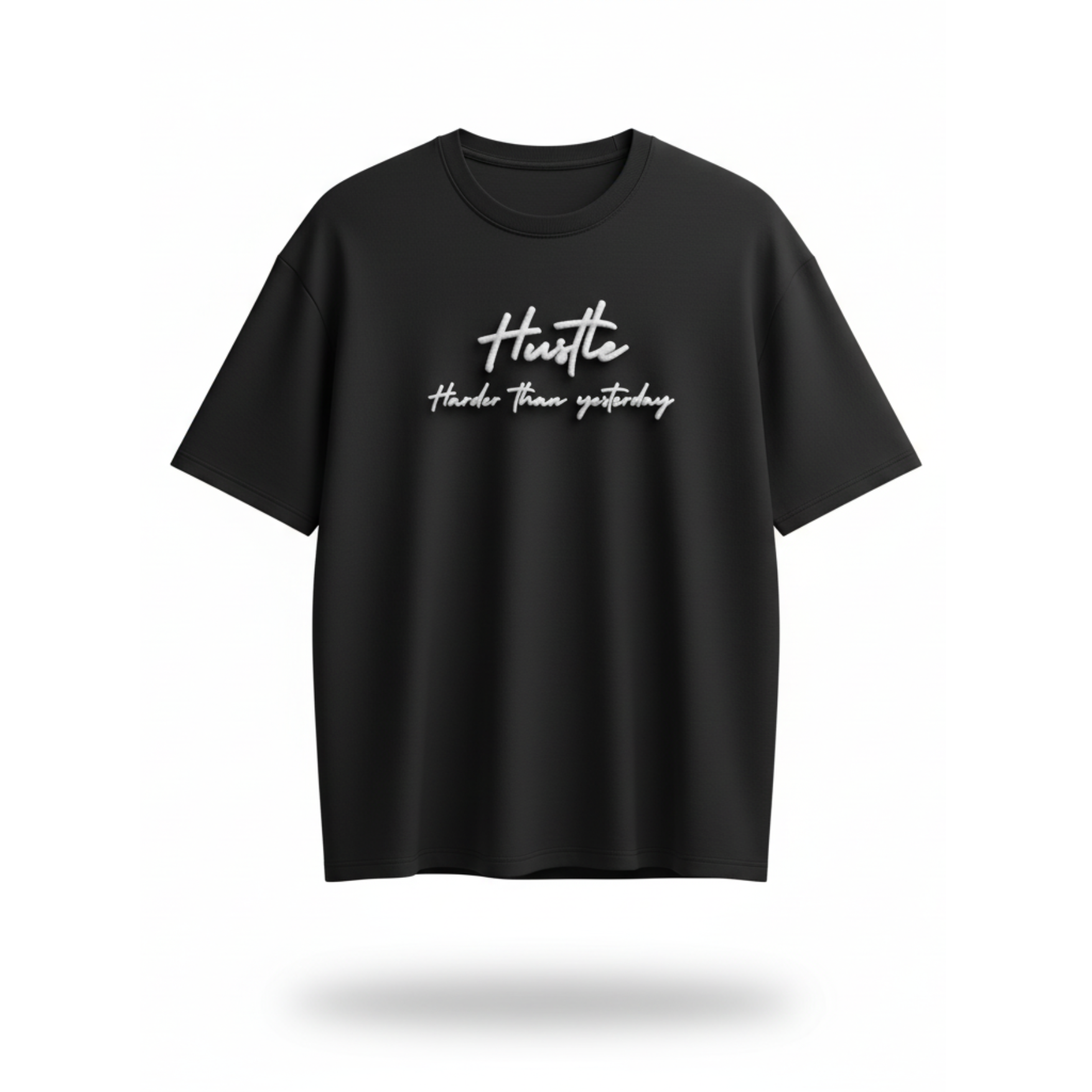 Hustle Harder Than Yesterday (Chest Puff Print) - Black