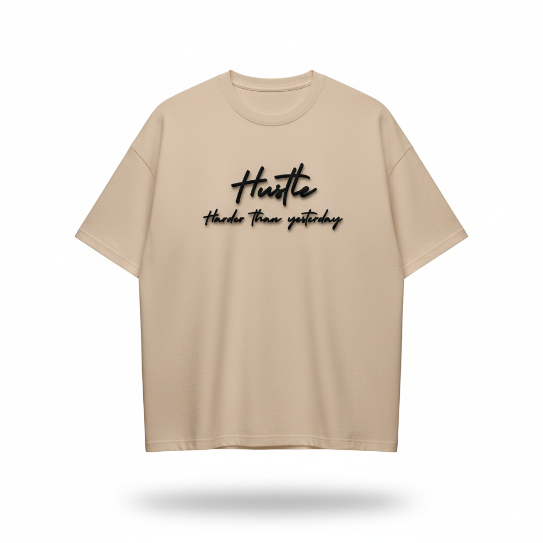 Hustle Harder Than Yesterday (Chest Puff Print) - Beige