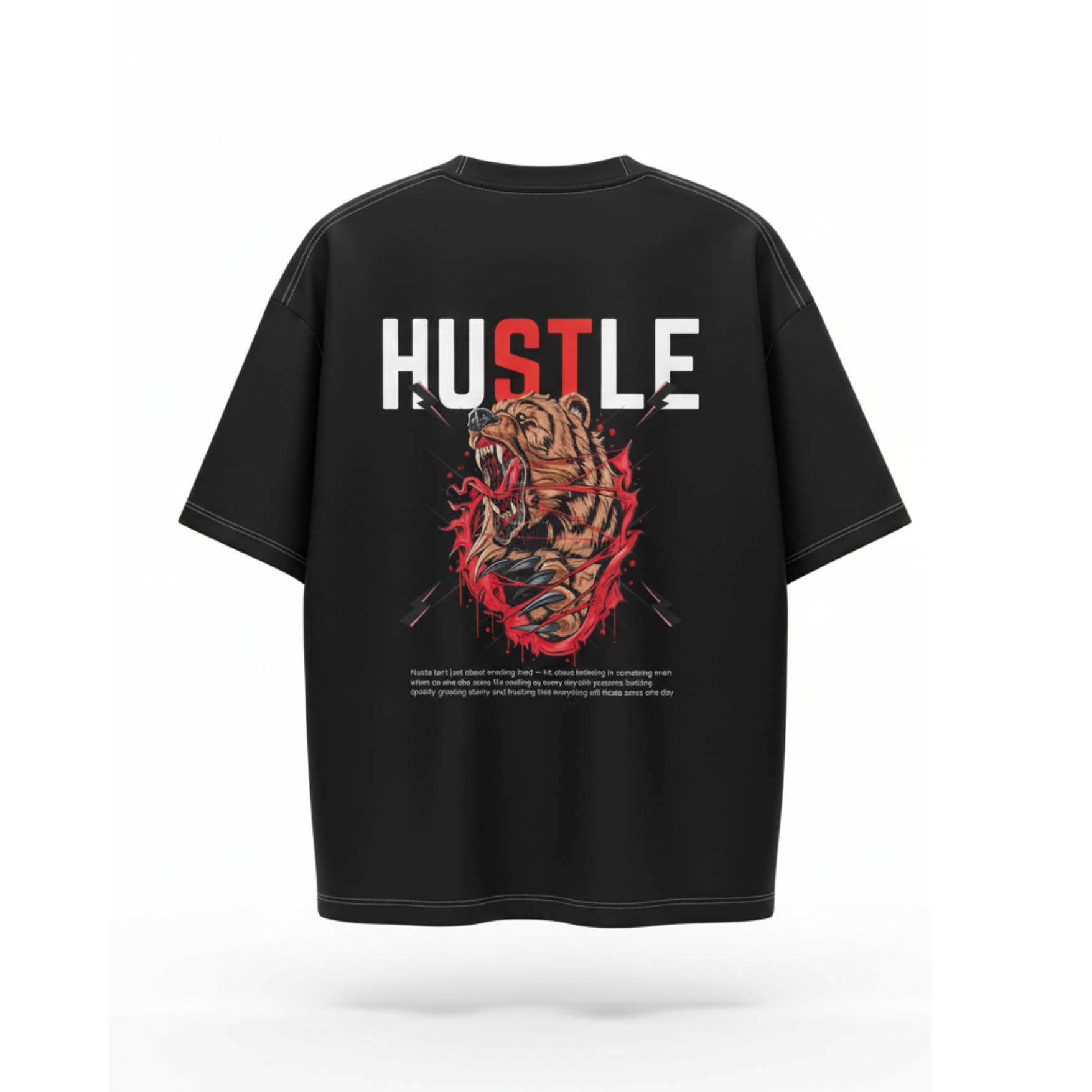 Roaring Bear – Hustle Premium Graphic Print Tee - Black