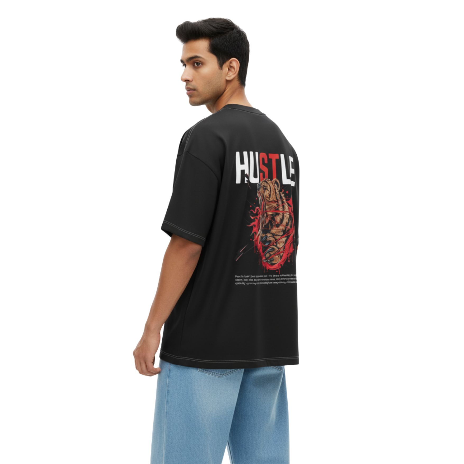 Roaring Bear – Hustle Premium Graphic Print Tee - Black