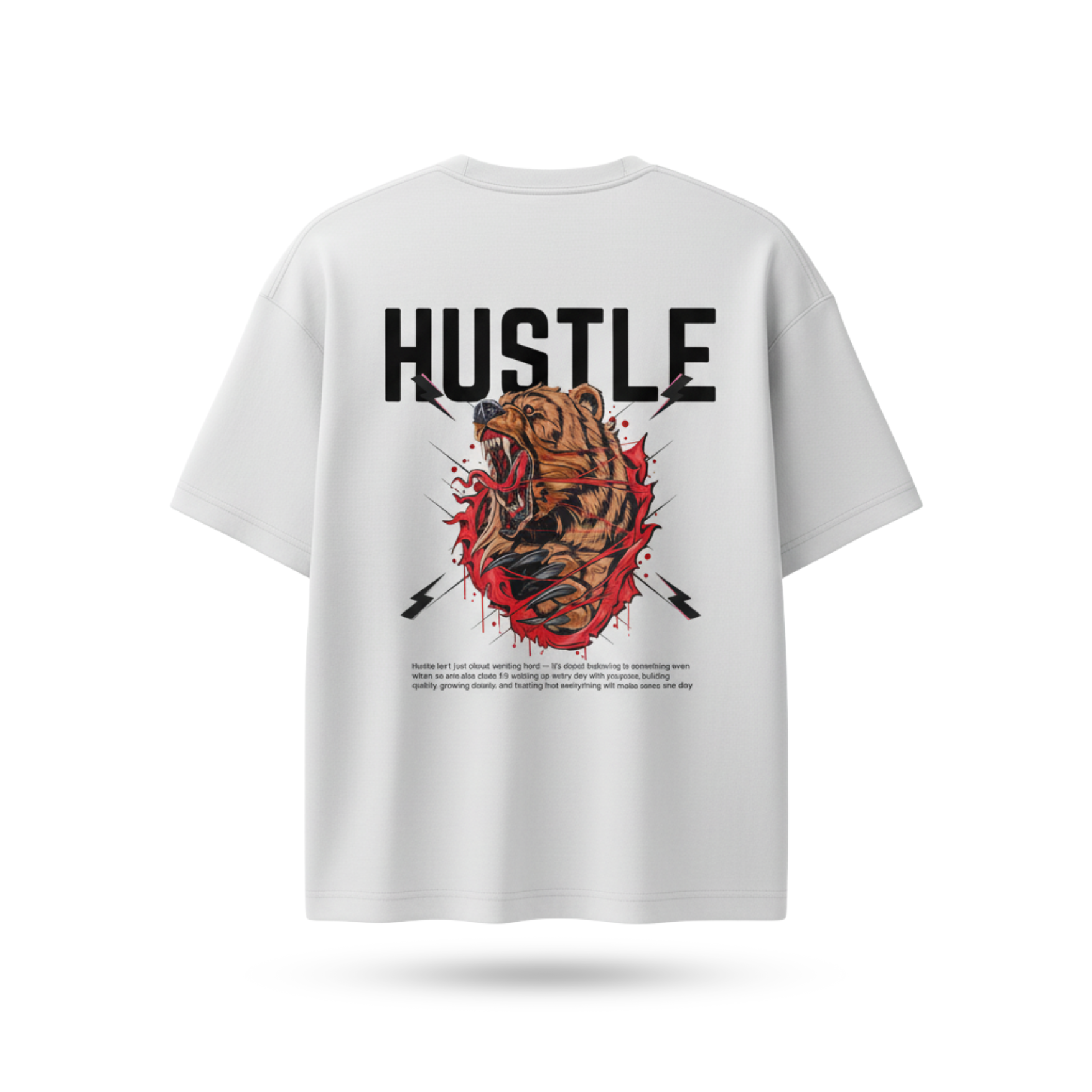 Roaring Bear – Hustle Premium Graphic Print Tee - White
