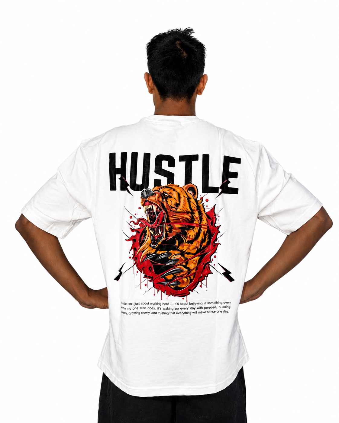 Roaring Bear – Hustle Premium Graphic Print Tee - White