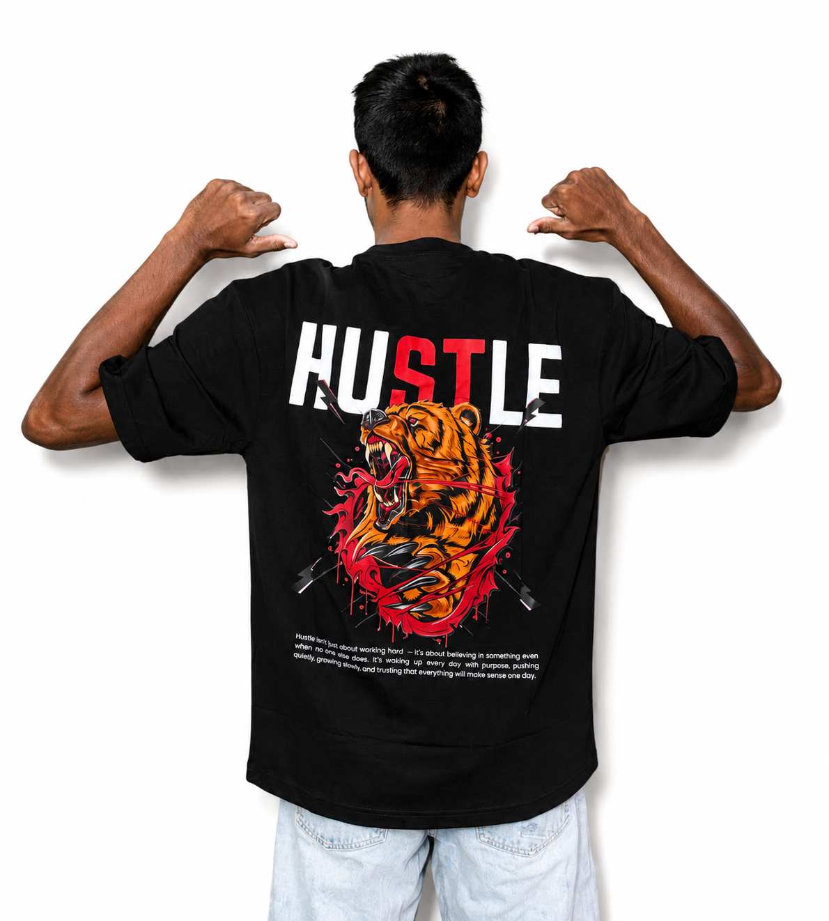 Roaring Bear – Hustle Premium Graphic Print Tee - Black