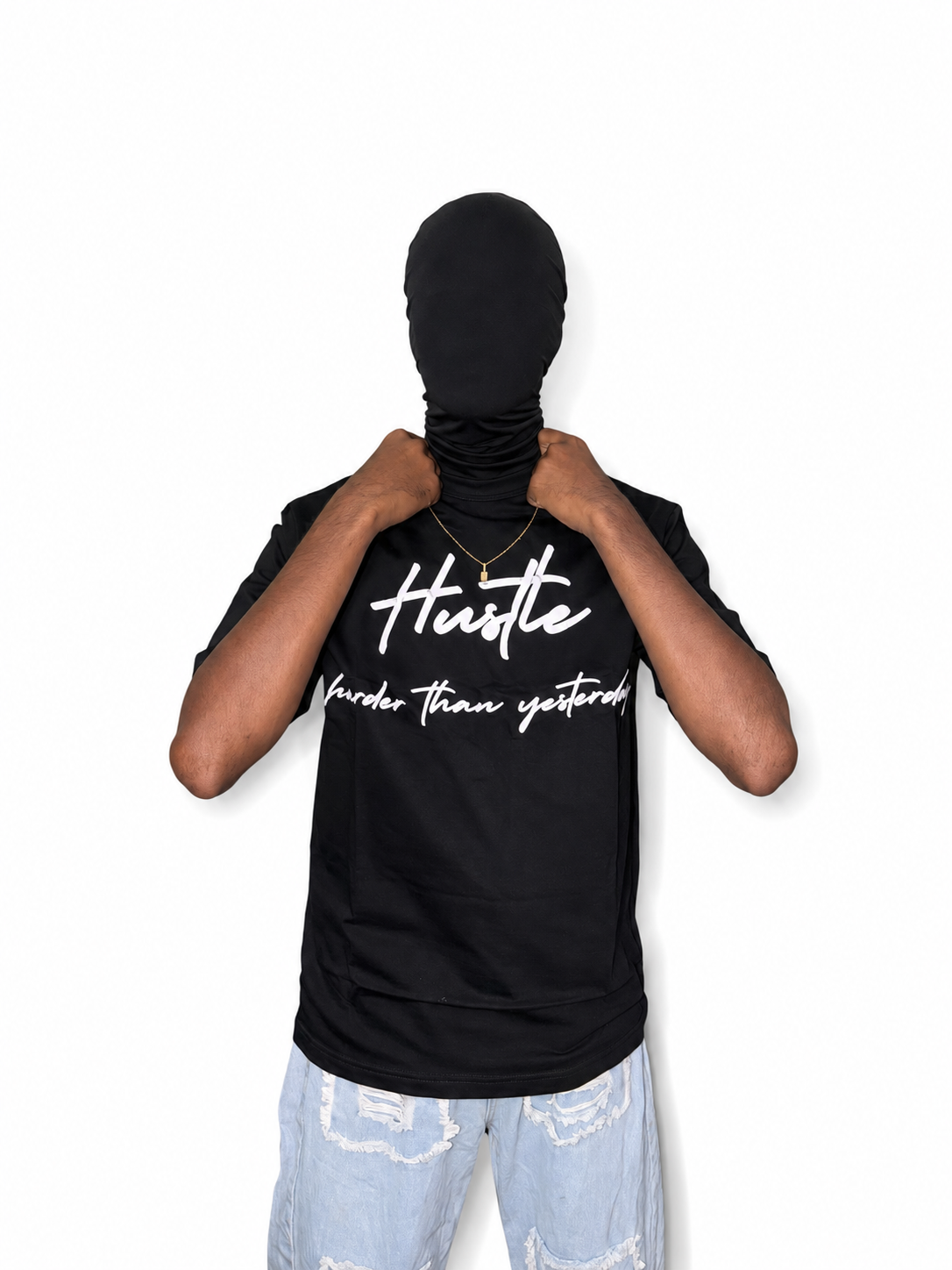 Hustle Harder Than Yesterday (Chest Puff Print) - Black